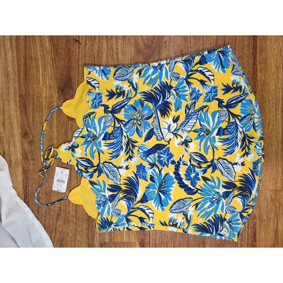 J.Crew Blue Yellow White Floral Scalloped Adjustable Strap Cami Top | Size 2 NWT - Picture 4 of 4